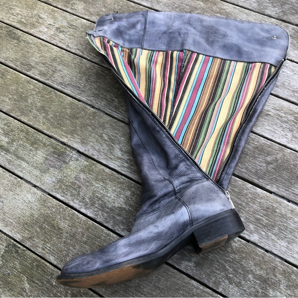 Felmini Anthropologie Over The Knee Fold Over Gray Grey Leather Boots 11/42 - Picture 7 of 17